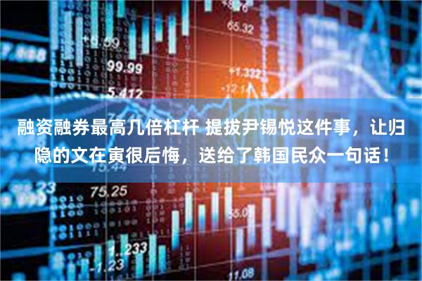 融资融券最高几倍杠杆 提拔尹锡悦这件事，让归隐的文在寅很后悔，送给了韩国民众一句话！