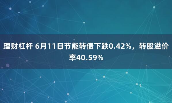 理财杠杆 6月11日节能转债下跌0.42%，转股溢价率40.59%