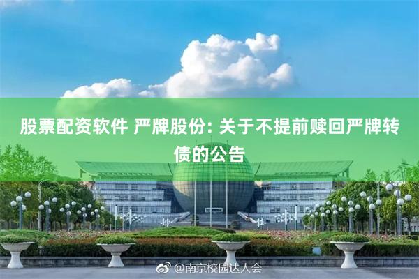 股票配资软件 严牌股份: 关于不提前赎回严牌转债的公告
